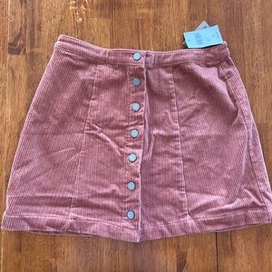 Pink button up velvet skirt